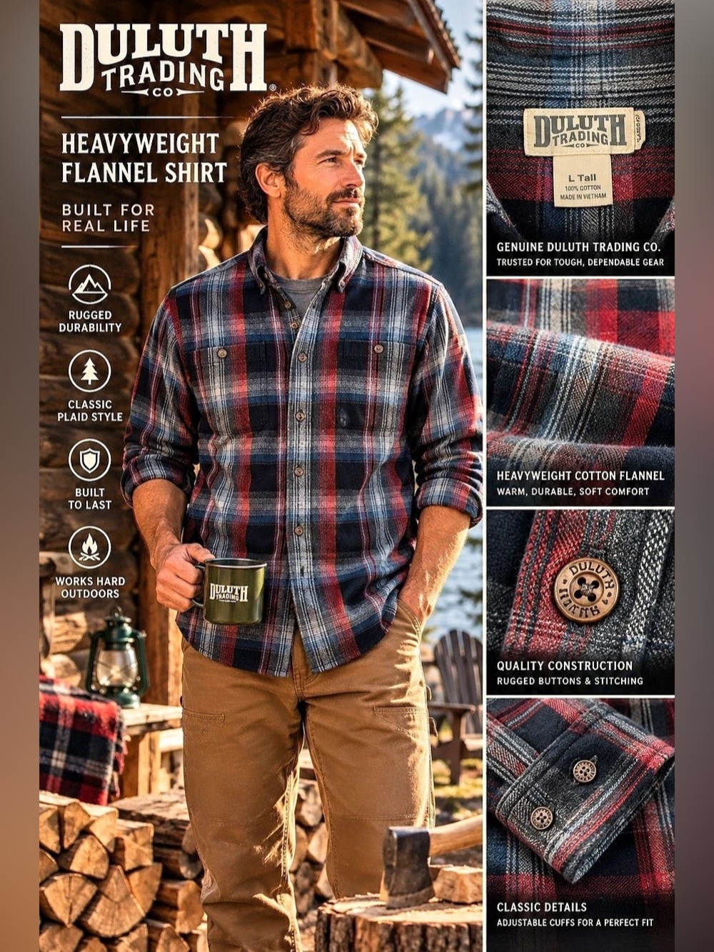 Duluth Trading Co. Free Swingin' Flannel Shirt. Blue & Red Large tall relaxed